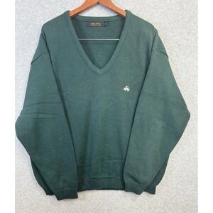 VTG Brooks Brothers XL Green Cotton V-Neck Sweater USA Made Logo Pullover Preppy